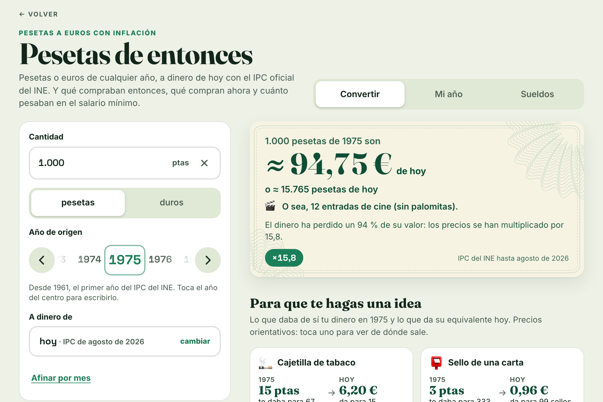 Pesetas de entonces